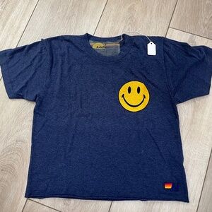 Aviator Nation SMILEY CHASING RAINBOWS BOYFRIEND TEE - NAVY - S